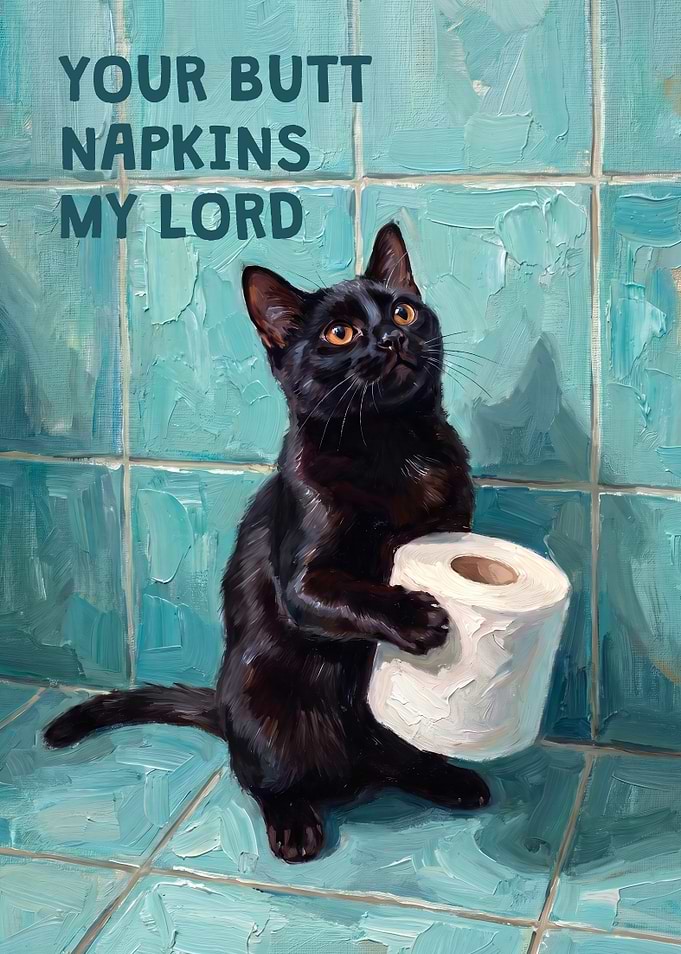 Black Cat Holding Toilet Paper