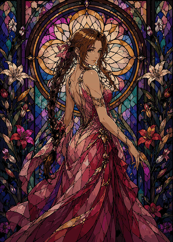 Stained Glass Aerith in Pink Dress