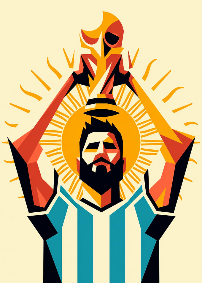 Geometric Lionel Messi Holding World Cup Trophy