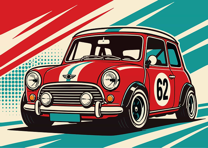 Retro Red Mini Cooper Race Car