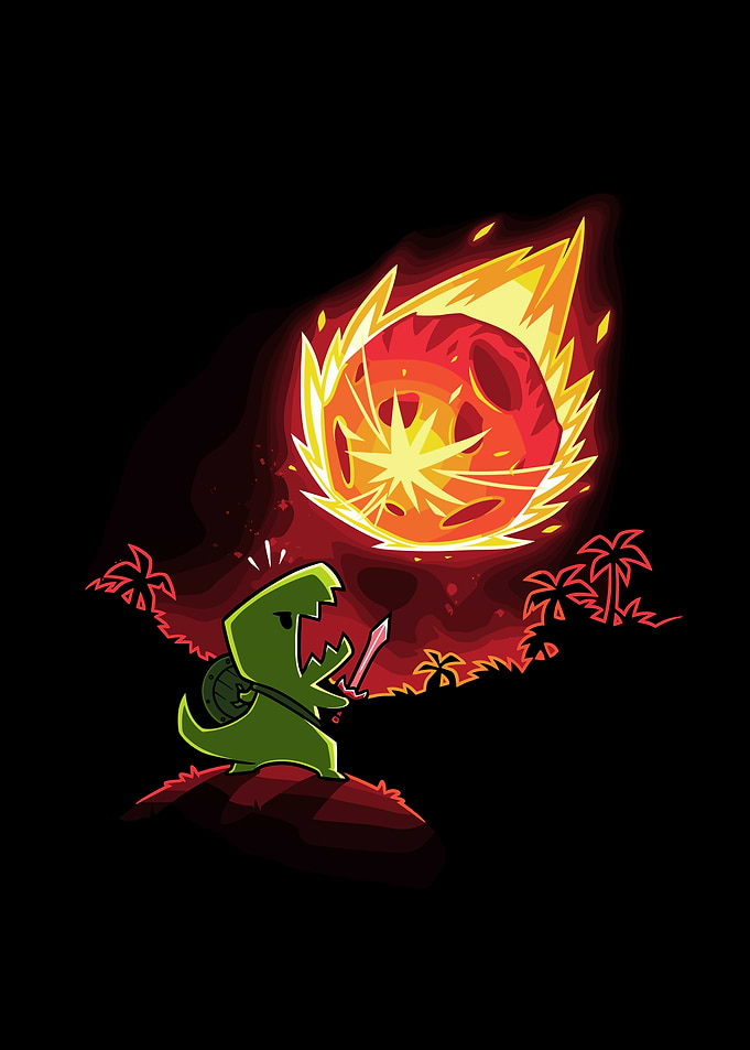 Dinosaur facing a meteor