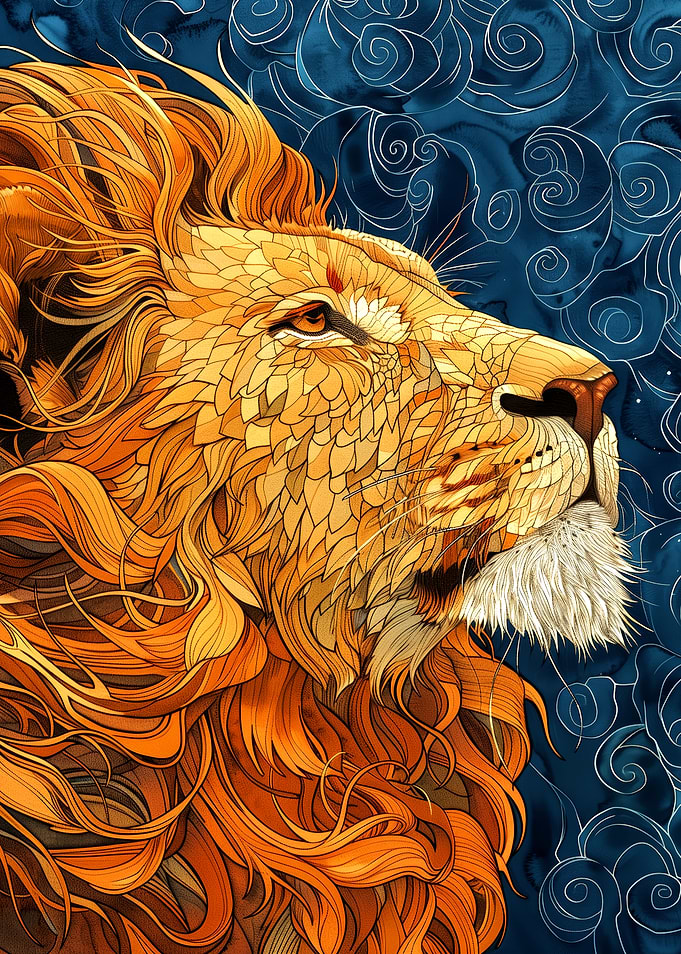 Majestic Lion with Fiery Mane