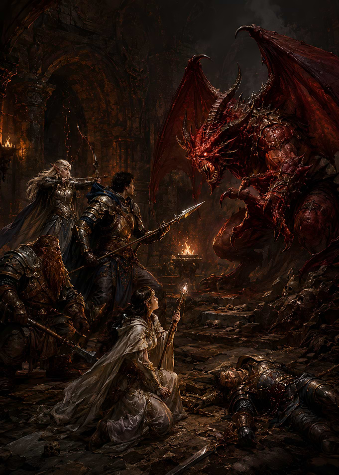 Dragon Battle in Ancient Ruins