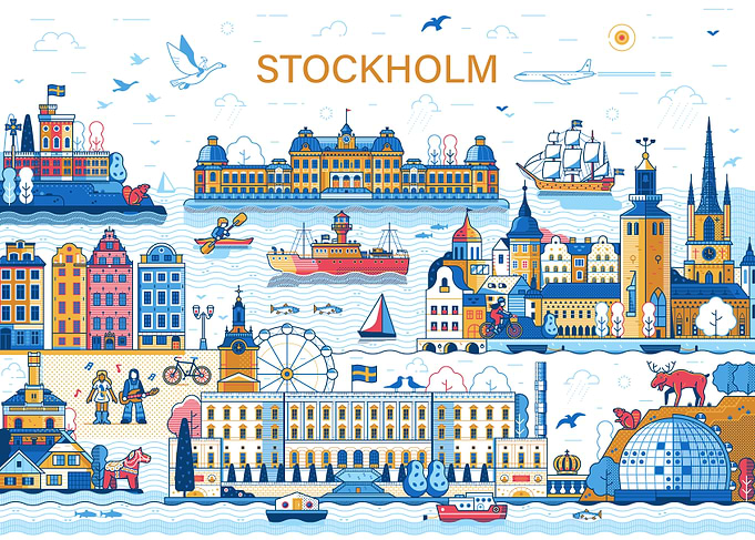 Stockholm Panoramic Cityscape Illustration