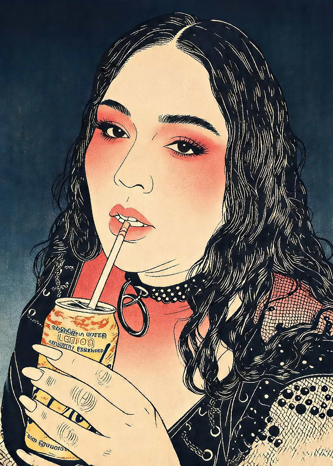Woman with Soda and Cigarette