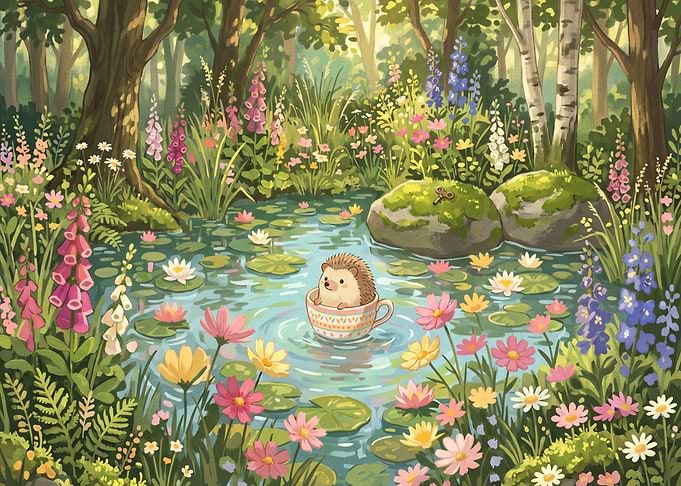 Hedgehog in a Teacup in a Pond