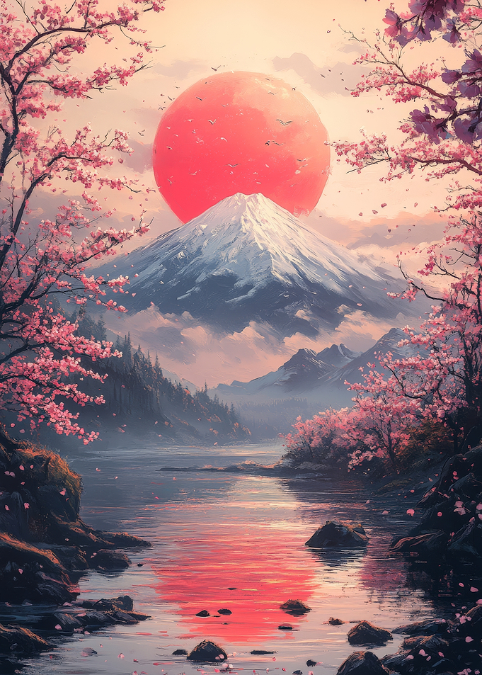 Mount Fuji Cherry Blossoms Sunrise