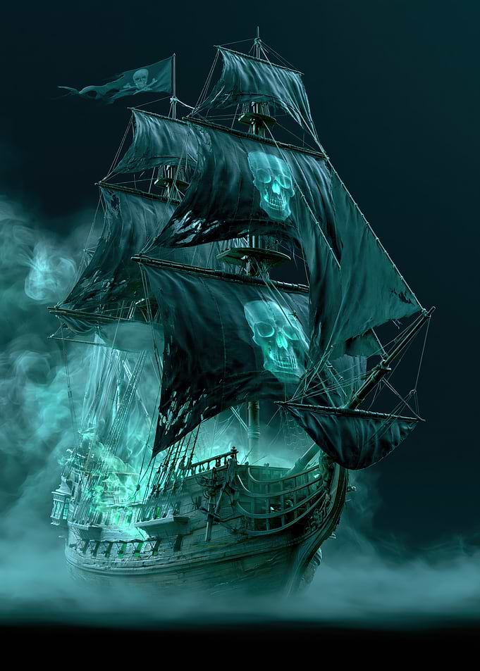 Ghost Pirate Ship in Fog
