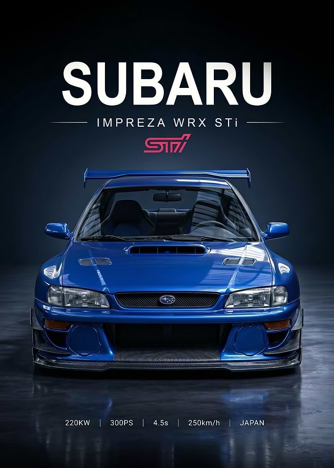 sleek blue Subaru Impreza WRX STI Poster