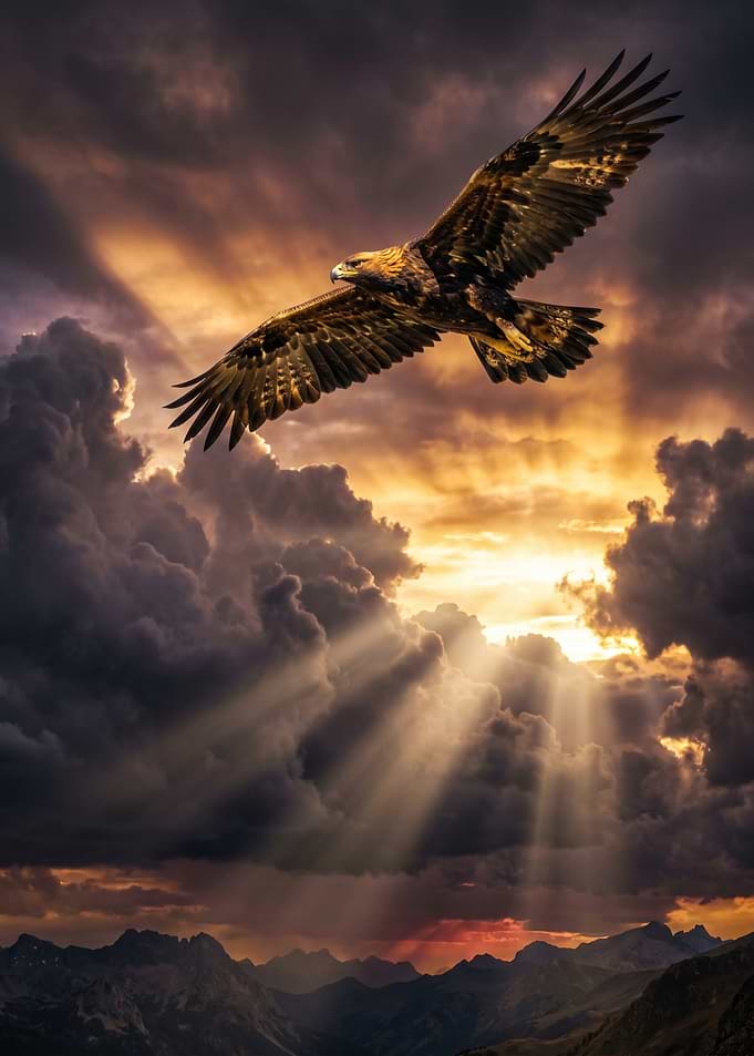 Golden Eagle Soaring Through Dramatic Sky