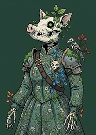 Skeleton Pig Knight with Nature Motifs