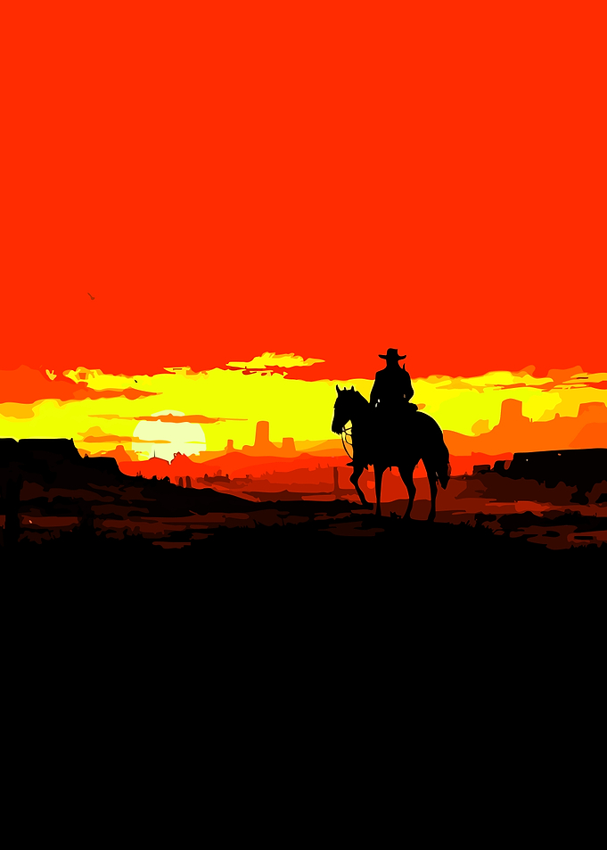 Cowboy Riding Horse at Sunset