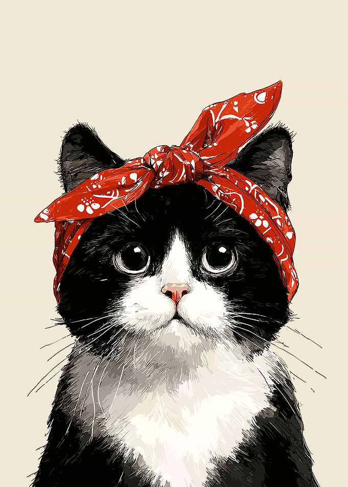 Tuxedo Cat Wearing Red Bandana