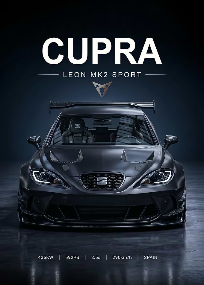 sleek black Cupra Leon Mk2 Sport Car poster