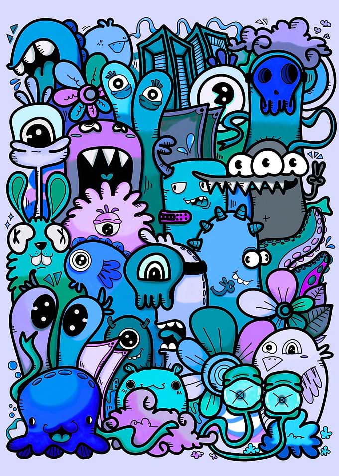 Doodle Monsters and Flowers