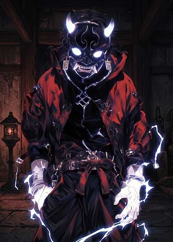 Demon Masked Figure with Lightning