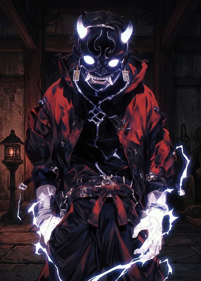 Demon Masked Figure with Lightning