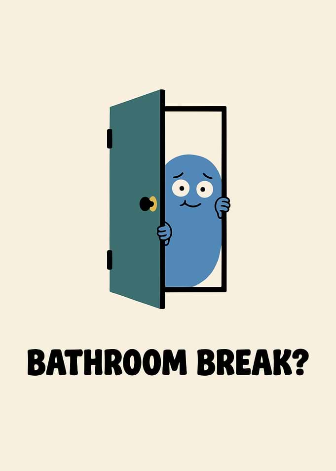Blue character peeking from door