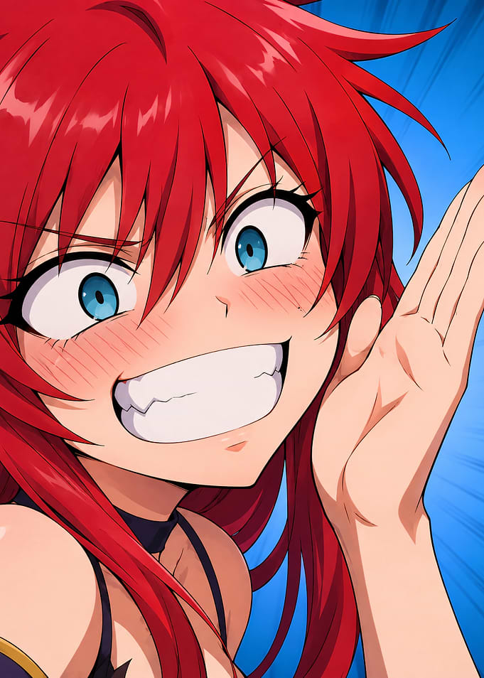 Anime Girl with Red Hair and Blue Eyes