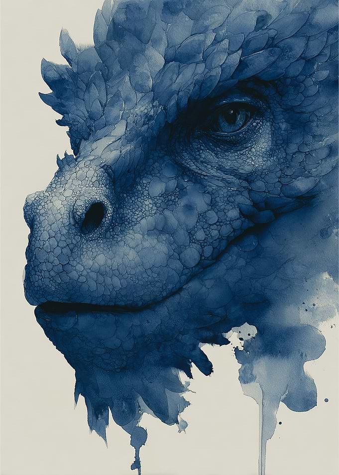 Blue Watercolor Dragon Portrait
