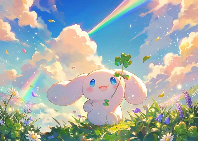 Cinnamoroll with Clover in a Dreamy Sky