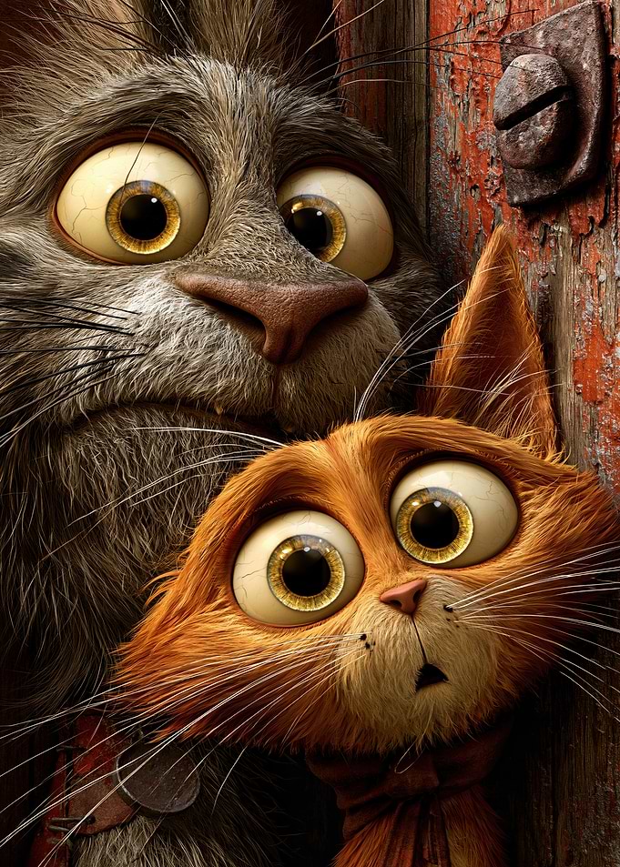 Two Cartoon Cats with Big Eyes