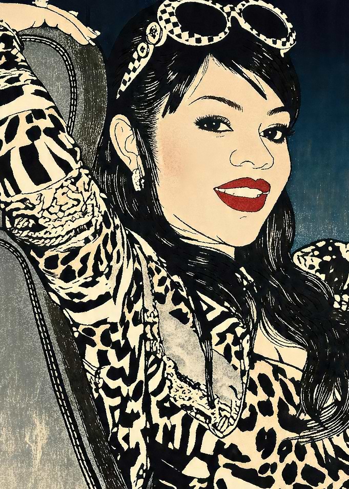Woman with Animal Print and Sunglasses