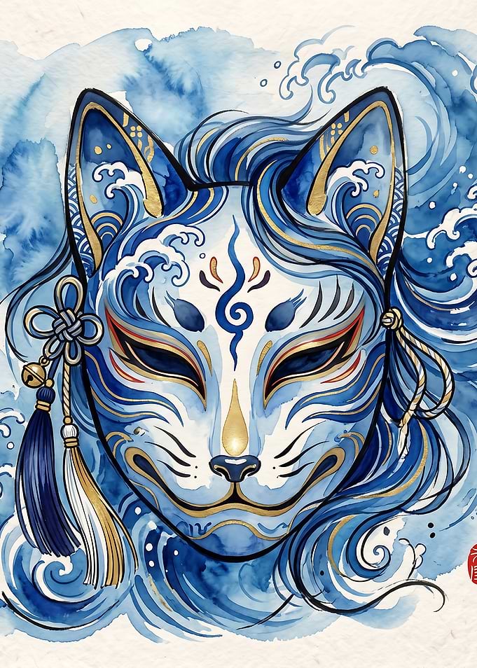 Kitsune Mask with Waves