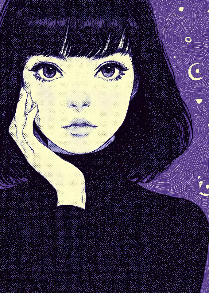 Anime Girl with Starry Night Background