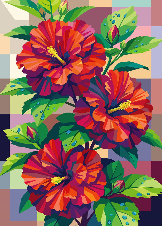 Vibrant Hibiscus Flowers with Water Droplets