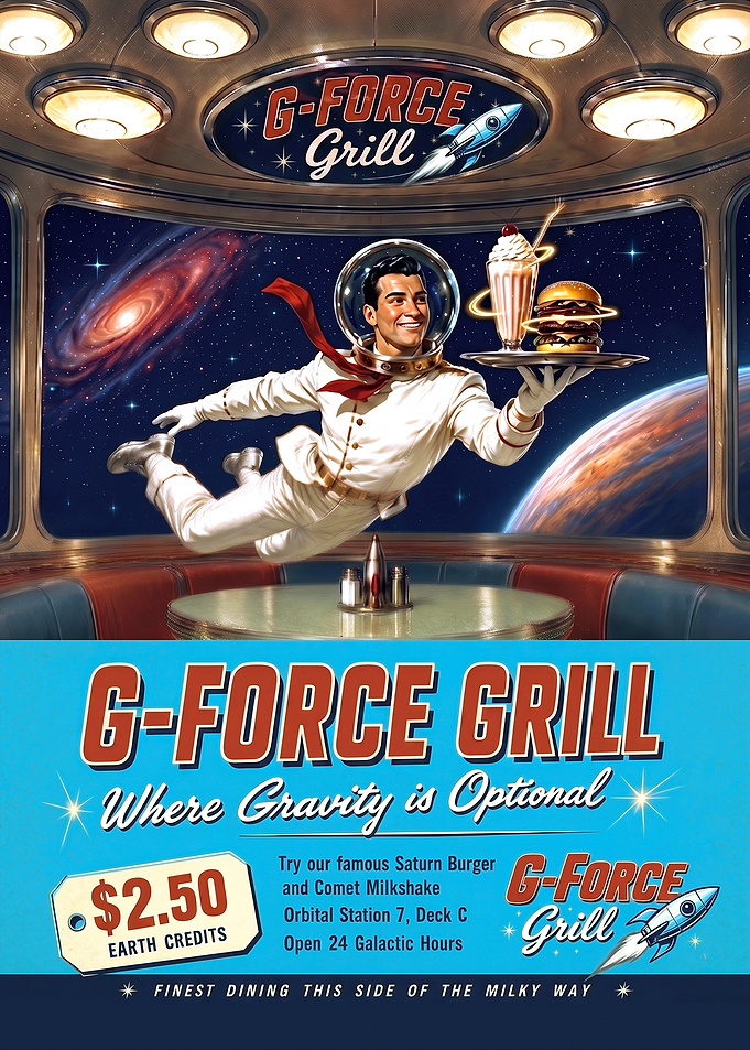G-Force Grill Vintage Space Diner Advertisement