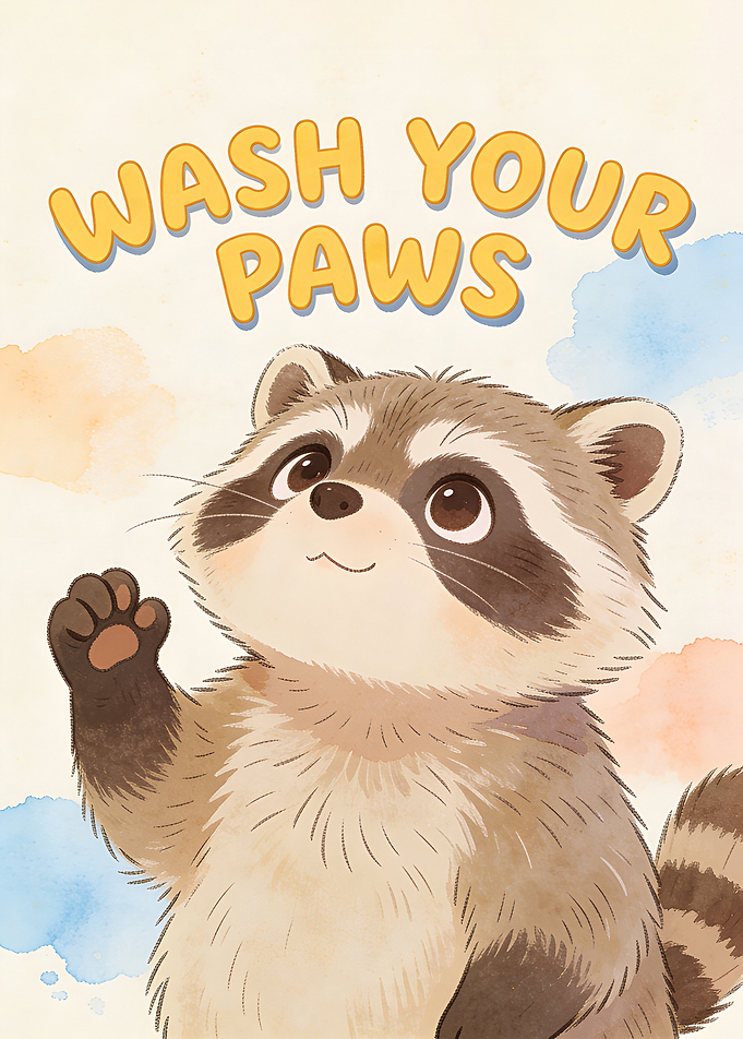 Cute Raccoon Waving and Text