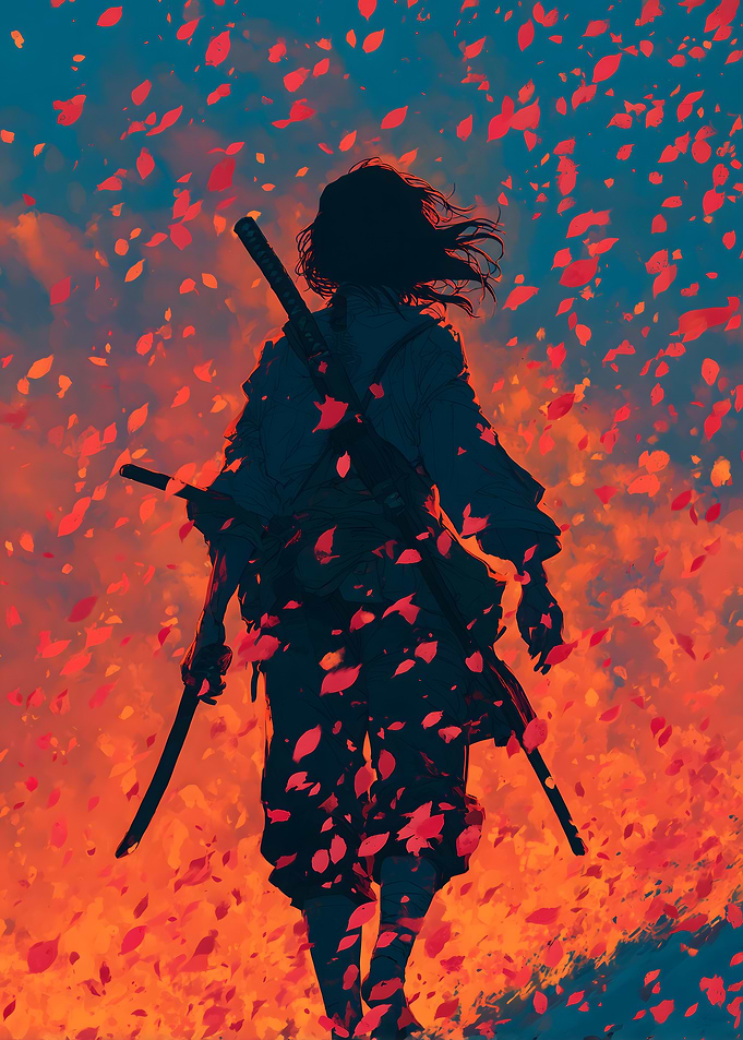 Samurai in Falling Leaves