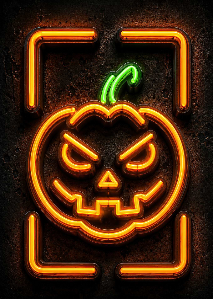 Neon Jack-o'-lantern with Frame