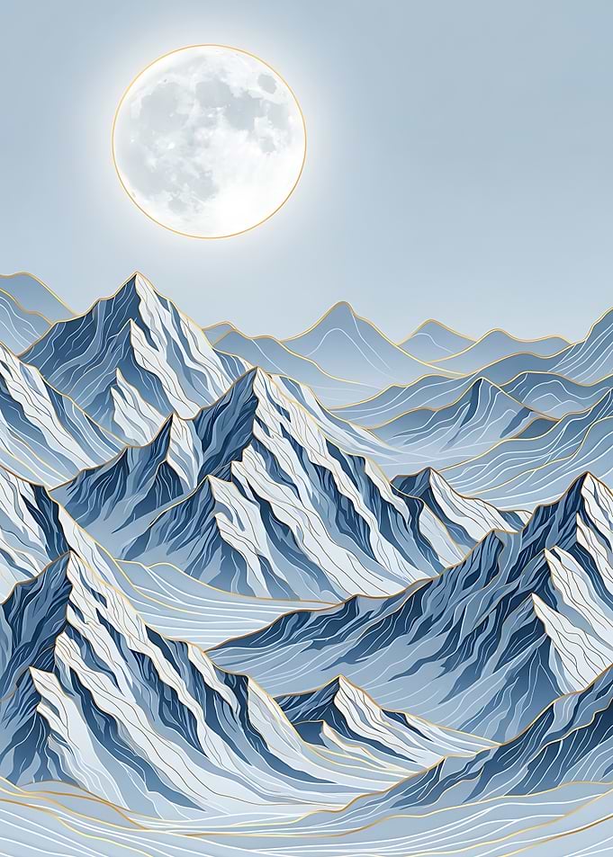 Mountain Art Print Moonlit Mountain Landscape Nature Wall Art
