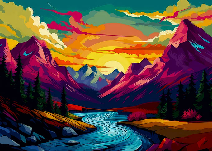 Vibrant Mountain Landscape with River