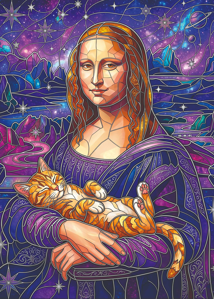 Mona Lisa with a Cat in Space