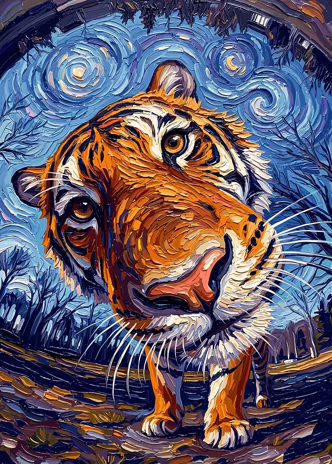 Tiger in Starry Night Style