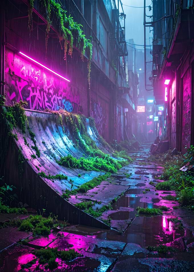 Cyberpunk Alleyway with Neon Lights