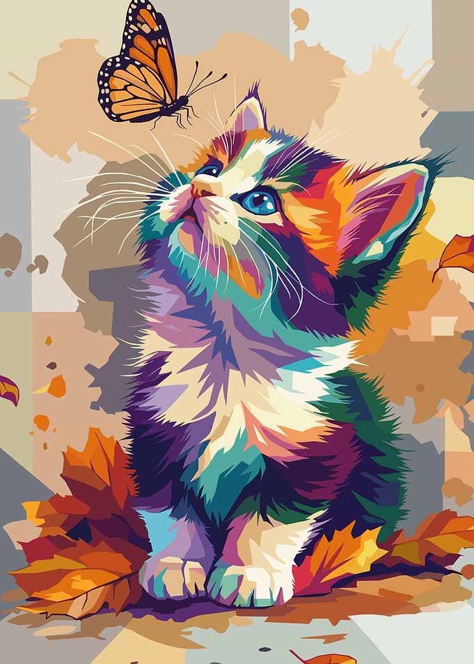 Colorful Kitten and Butterfly