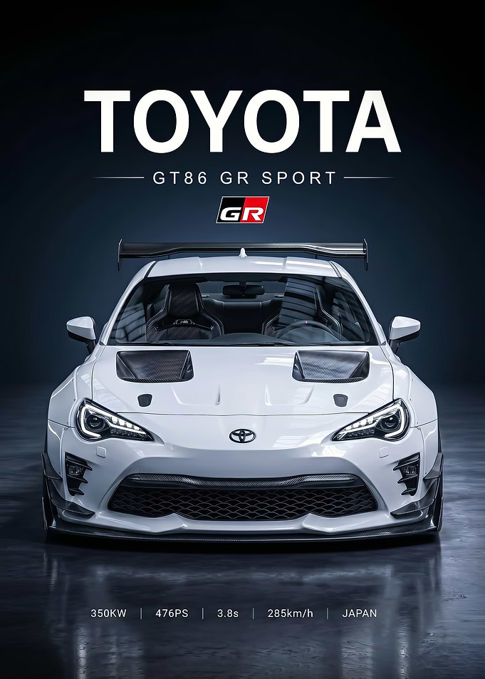 sleek sport Toyota GT86 GR white car poster