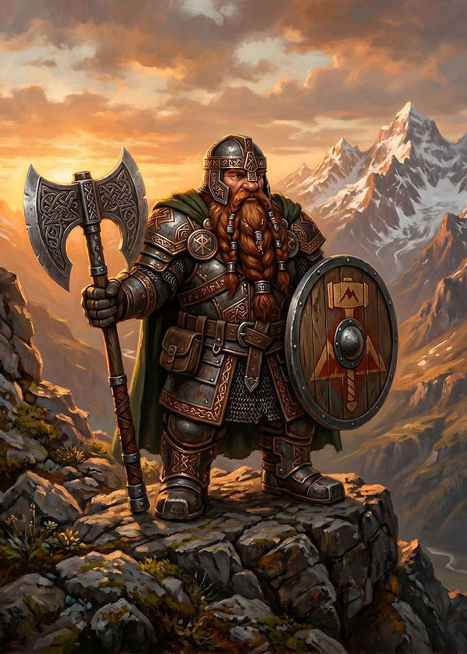 Dwarf Warrior with Axe and Shield