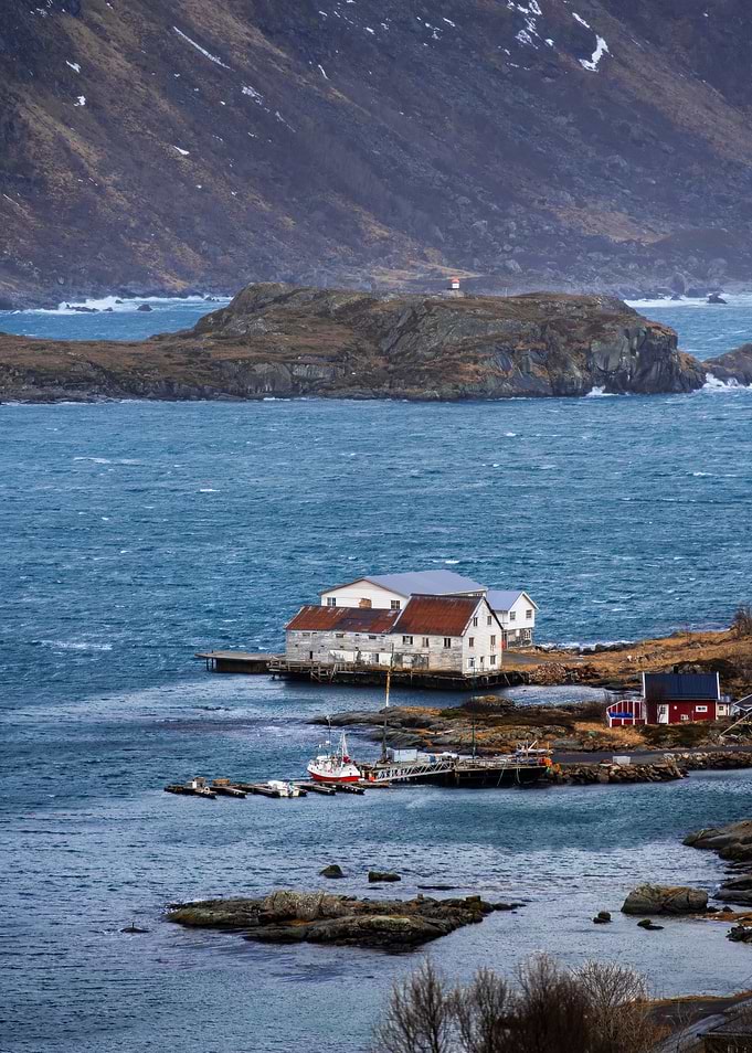 Coastal village with lighthouse