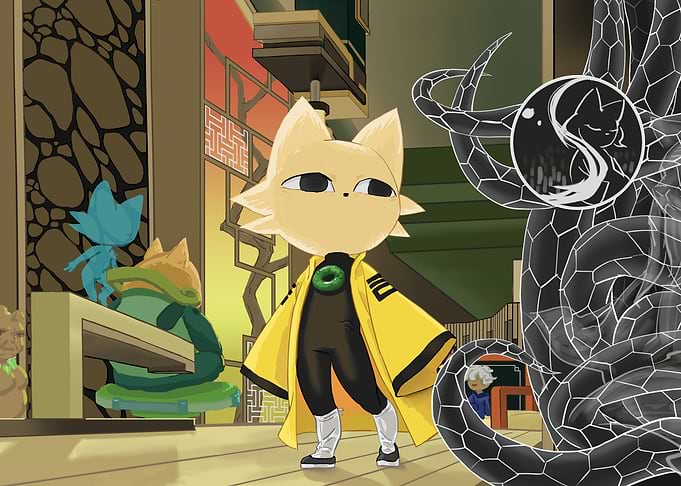 Anime Cat Character in Yellow Robe