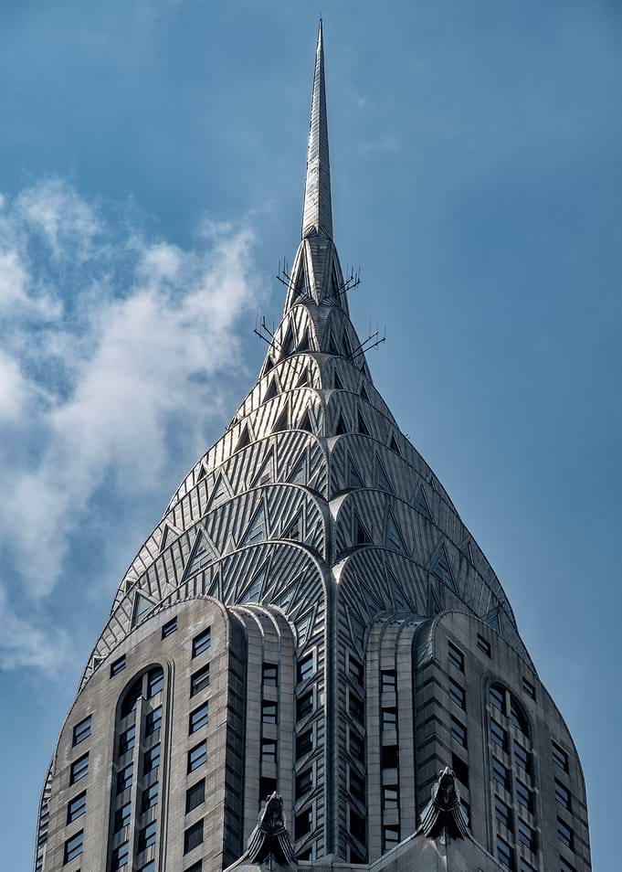 Chrysler Building spire against blue sky