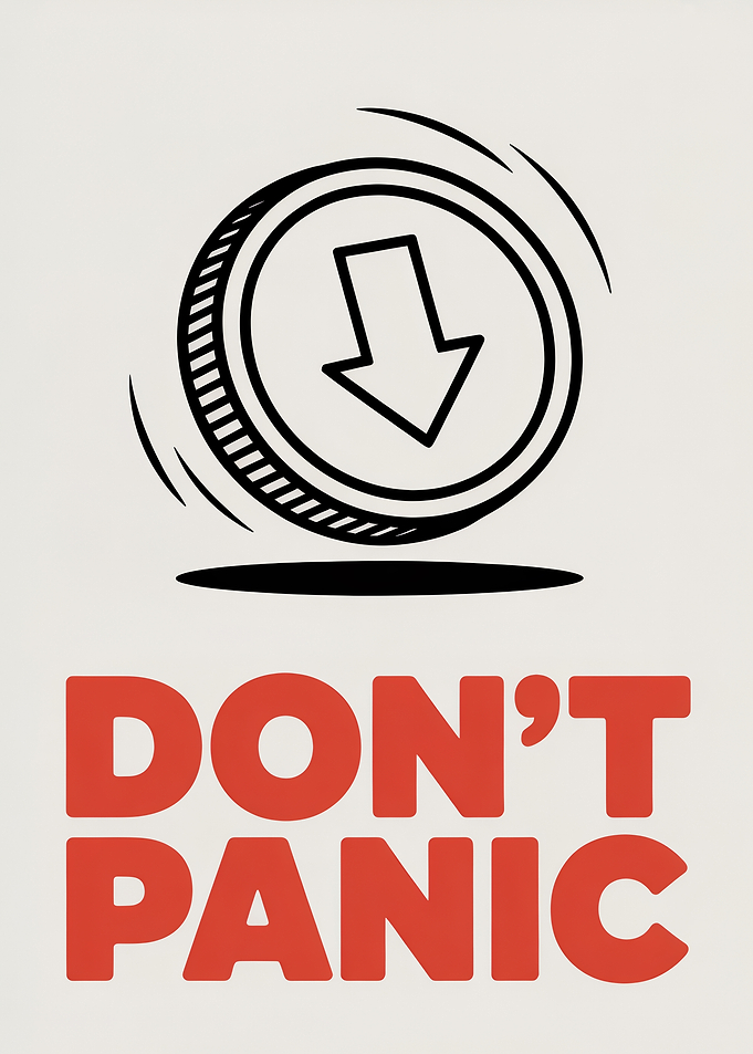 Don't Panic Coin Down Arrow