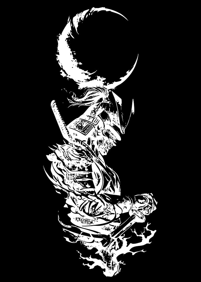 Samurai Warrior Under a Crescent Moon