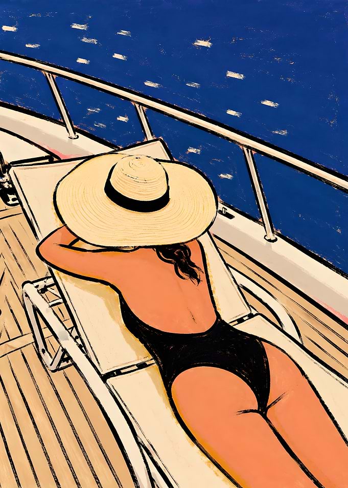 Woman sunbathing on a yacht
