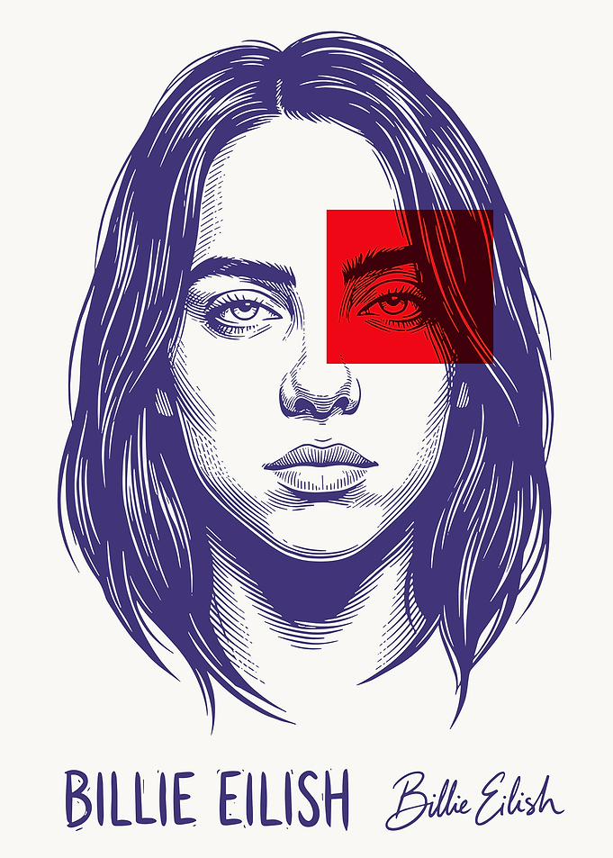 Billie Eilish Portrait with Red Accent