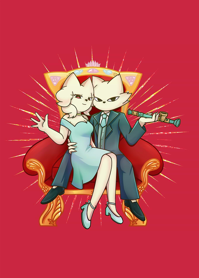 Anthropomorphic Cats on a Throne